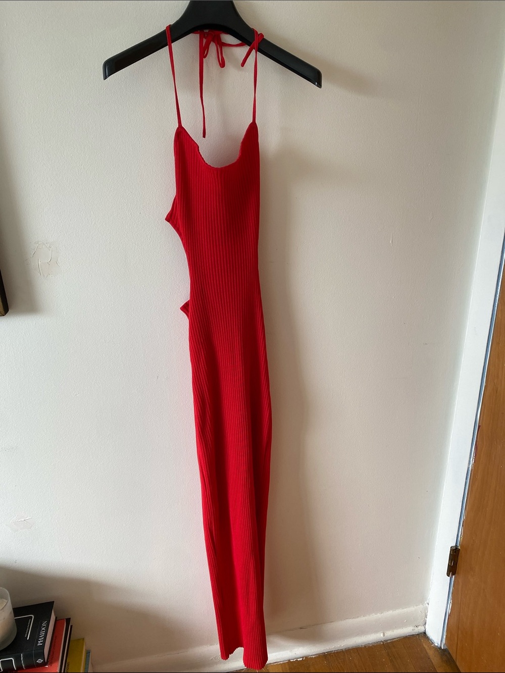 Meshki Red Ribbed Morgan Halter-Back Maxi Dress - Picture 6 of 9